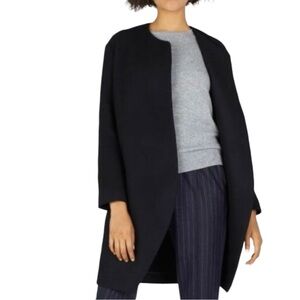 Everlane Wool Black Open Front Lapel Long Sleeve Coat with Pockets Size 2